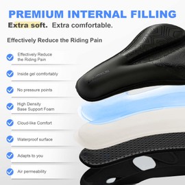 ZHUOXUN Bike Seat Cover Padded with high-Density Foam & Gel, Comfort Waterproof Cycle Seats Cushion Padded Fits for Stationary Bikes, Narrow Bike Seat for Indoor and Outdoor Cycling