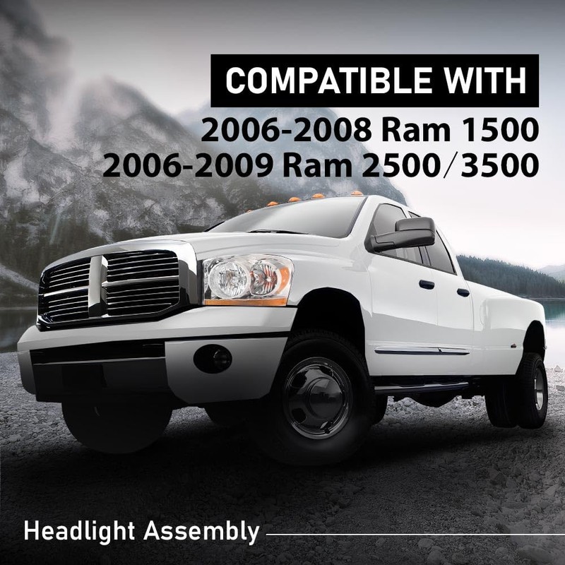 G-PLUS Headlights Assembly w/Bulbs Compatible with Dodge Ram 1500 06-08/Dodge