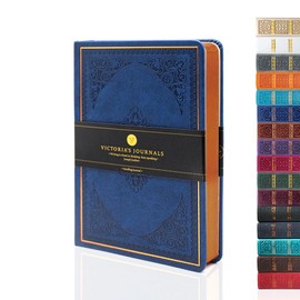 VICTORIA'S JOURNALS Leatherette Vintage Journal Hard Cover Lined Notebook Old Looking Travel Diary (Navy Blue, B6)
