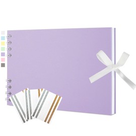 Scrapbook Photo Album 21.5x15cm DIY Memory Book Scrap Books 40 White Pages Ablums Kit with Stickers for Wedding, Travel, Birthday, Light Purple