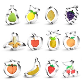 Fruit Cookie Cutters Set of 12, Steel Metal Biscuit Cutter Molds, Apple Banana Orange Peach Pear Pineapple Strawberry Tangerine Lemon Grape Cherry Shaped Cookie Cutter Molds for DIY Baking Supplies