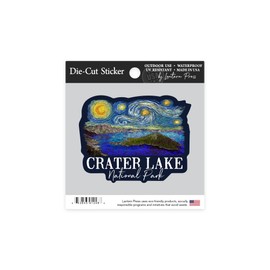 Die Cut Sticker Crater Lake National Park, Oregon, Starry Night National Park Series, Contour Vinyl Sticker 1 to 3 inches (Waterproof Decal for Cars, Water Bottles, Laptops, Coolers), Small