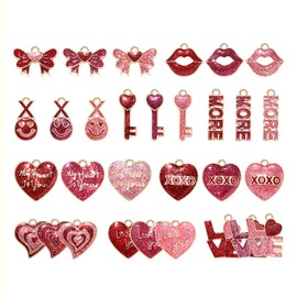 VOGUEKNOCK 30/45pcs Rhinestone Heart Charms for Jewelry Making Pink Red Fuchsia Heart Charms for Valentines Day Necklace Bracelet Earring Making DIY Jewelry Supply (45 hearts), 45 hearts, glass crystal, not know