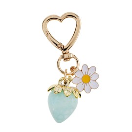 COLORFUL BLING Cute Strawberry Heart Keychain Daisy Flower Charms Keyring Sweet Summer Fruits Purse Accessories Gifts-Blue