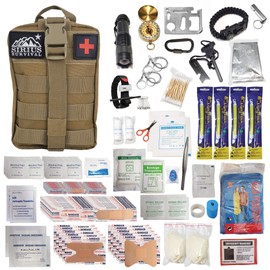 Sirius Survival Premium 250 Piece Molle Survival & First Aid Kit - Outdoor Emergency Gear & Trauma Bag for Camping Hiking Hunting Car Cabin and Other Adventures (Tan)