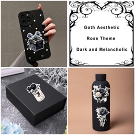 Dark Aesthetic Stickers 80 Pcs, Black Rose Stickers Goth Style Scrapbook Supplies, Water Bottle Vinyl Waterproof Stickers for Bullet Journal Laptop Skateboard Computer Guitar