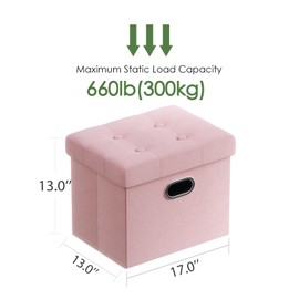 PRANDOM Ottoman with Storage [1-Pack] Velvet Folding Small Square Foot Stool with Lid for Living Room Bedroom Coffee Table Dorm Pink 17x13x13 inches