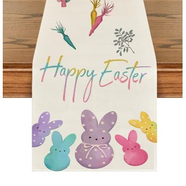 RABUSOFA Easter Table Runner Spring Summer Seasonal Holiday Carrots Rabbit Happy Bunny Kitchen Dining Table Decoration for Indoor Outdoor Home Party Decor 13x72 Inch