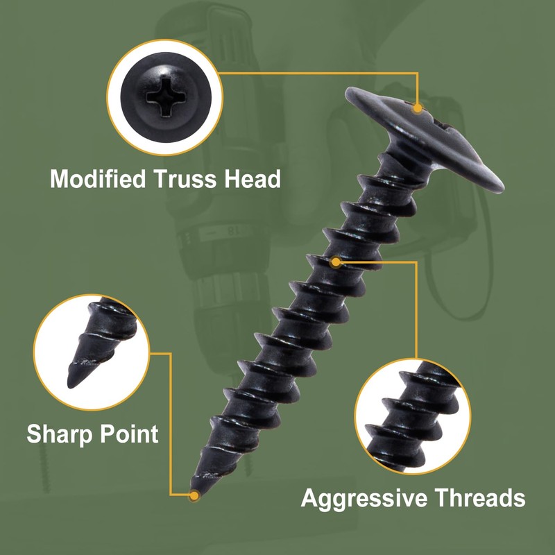 LIONMAX Black Wood Screws #8 x 1/2 Inch, 200-PCS, Self