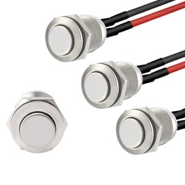 3 Pack 12V Prewired Waterproof Push Button Switch – Momentary (Self-Reset) Stainless Steel Mini Round Push Start Button, Small Round 12mm Power Switch, IP65 Metal Pushbutton for Car DIY Electronics