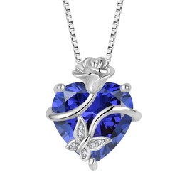 FJ Heart Tanzanite Necklace December Birthstone Pendant Necklace for Women 925 Sterling Silver Butterfly Necklace with Rose Flower Jewellery Gifts for Women Mom Wife Girls Her