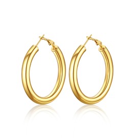 U7 Gold Hoops Earrings for Women Stainless Steel Hoop Ear Jewellery for Womens 40mm Big Earring