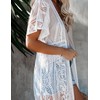 Women's Long Lace Kimono Cover Ups Tops with Belt Lightweight