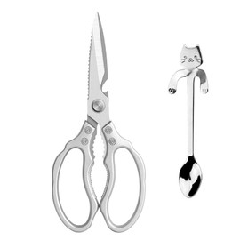 GTSYDING Kitchen Scissors, Multi function Kitchen Tools With Gift Stainless Steel Heavy Duty Ultra Sharp Kitchen Shears For Bone Vegetable Bottle Opener Fish Scaler Nut Cracker, Silver