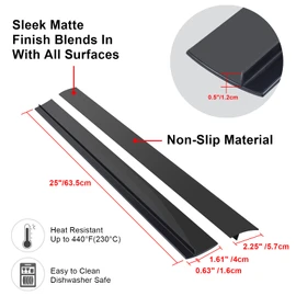Silicone Stove Counter Gap Cover (2 Pack, 25in, Black), Non-Adhesive Heat Resistant Kitchen Stove Gap Filler, Easy Clean Silicone Gap Guard Seals Spills Between Counter & Stove