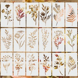 18 Sets Wildflower Stencils, Plant Flowers Stencils Mixed Media Art Stencils 6 x 3 Inch Small Wild Flower Leaf Branches Floral Herbs Wall Stencils for Painting on Wood Card Canvas Home Decor