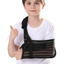 Fotgok Kids Arm Sling for Shoulder Injury with Removable Shoulder Strap, Breathable Mesh Fabric Shoulder Immobilizer for Boys and Girls, Children Medical Arm Sling for Showering Beach Use (Small)