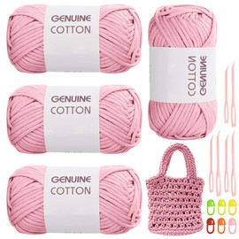 RANJIMA Pink Yarn, Pack of 4 Simple Yarn, Crochet Yarn for Beginners, Highly Visible Stitch Yarn for Crochet with Crochet Accessories, Cotton Nylon Yarn for Clothes, Blankets, Bags, Sweaters
