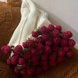 Crochet Bouquet of Flowers, DIY Handmade Rose Blanket, Rose Bouquet Blanket Handmade, Flower Bouquet Throw Blanket, Crocheted Roses Blankets, Flower Bouquets crocheat (Material Package Red, 43in)