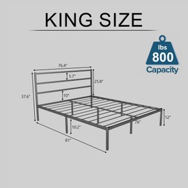 LoVinson King Size Metal Platform Bed Frame with Metal Slats, Classic Style Headboard and Footboard/Under Bed Storage/Mattress Foundation/No Box Spring Required/Easy Assembly, Black