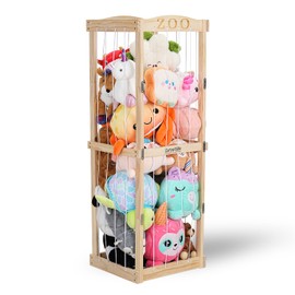 SweetBin Stuffed Animal Storage & Organizer, Wooden Kids Zoo Stuffed Animal Holder Cute Toy Storage Cage with Elastic Band, Extra Large Plushies Storage Gift for Nursery Playroom Bedroom