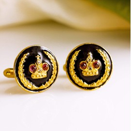 Blue Cufflinks Royal Crown with Garnets Jewelry for Men Gold Vermeil over 925 Sterling Silver