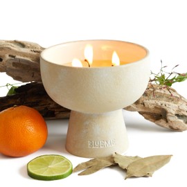 BLUEME Nostalgia-Bergamot & Musk, 3 Wick, Refillable Wellness Candle, Contains Essential Oil, Sustainable, Hand Finished, Hand Poured, Premium, Luxury Ceramic, Natural Cotton Wick, Soy-Wax Blend