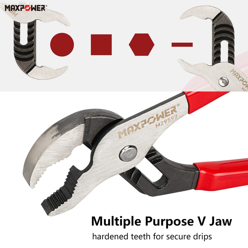 MAXPOWER 10 inch Groove Joint Pliers, Quick Adjustable Serrtated V