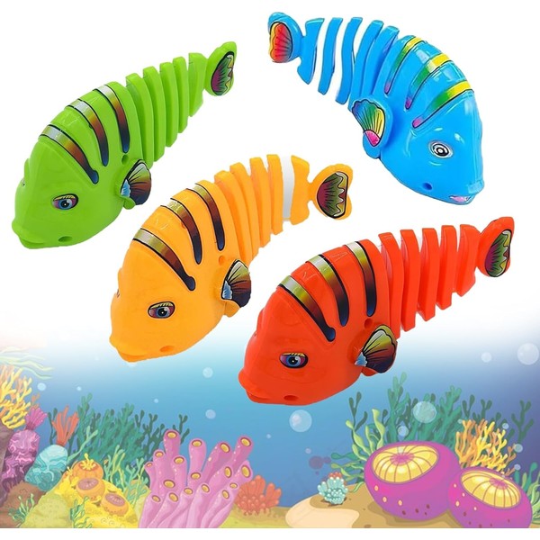 Swinging Cartoon Fish Toys, Swinging Cartoon Fish Toy, Creative Swimming Bathtub Toy, Water Floating, Wind Up Toy, Color Random (4)