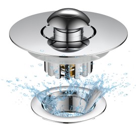 Universal Tub Stopper for Bathroom Sink & Bathtub Drain, 2-in-1 Pop Up Drain Stopper with Hair Catcher, Brass Anti-Clog Bathroom Sink Drain Strainer, Easy to Clean, Fits 1.5" to 1.8" Drain Holes