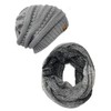 Bowbear Tricolor Winter Knit Infinity Scarf with Beanie, Gray