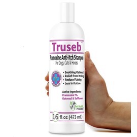 Truseb | Pramoxine 1% Shampoo for Itching Shampoo for Dogs and Cats with Eczema Relief from Scratchy, Itchy, Dry Skin, Hot Spots Moisturizing Oatmeal (Pramoxine 1% Shampo, 16 Oz)