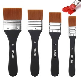 4PCS Wide Flat Paint Brushes Acrylic Paint Brushes Set,Professional Grade Flat Bristle Nylon BrushOil Paint Flat Paint Brush,For Applying Acrylic Paints Oil Paints Watercolor. (4, black)