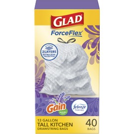 Glad ForceFlex Tall Kitchen Trash Bags, 13 Gallon, Gain Lavender, 40 Count (Package May Vary)