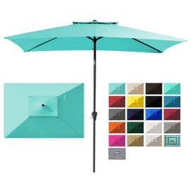 JEAREY 2-Tiers 6.5x10 ft Rectangular Patio Umbrellas Outdoor Table Market Umbrella w/Push Button Tilt/Crank, 6 Sturdy Ribs, UV Protection Waterproof Sunproof(Teal Blue)