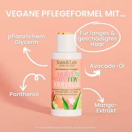 Jean & Len Jean & Len Shampoo Nutri Care Mango & Avocado Reisegöße, für langes und geschädigtes Haar, regeneriert bis in die Spitzen, fruchtig-frischer Mango-Duft, ohne Parabene und Silikone, vegan, 50 ml