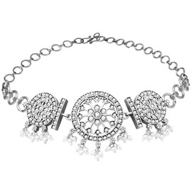 Aheli Silver Plated Beads Studded Choker Necklace & Dangle Earrings Ethnic Fashion Jewellery Set Gift for Women