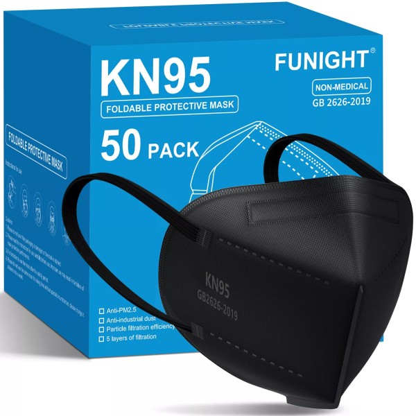 Funight Kn95 Face Masks Black 50 Pack 5 Ply Breathable
