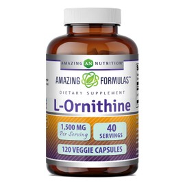 Amazing Formulas L-Ornithine 1500 mg por porción de cápsulas vegetarianas (no GMO)  Apoya el metabolismo de proteínas, ayuda a reducir los residuos...