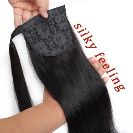 SAKALAKA Ponytail Extension Human Hair Clip in Pony Tail Hair Extensions for Black Women Straight Wave Thick Hair Natural Looking Hair Pieces Straight Wave Human Hair Ponytail（16Inch）
