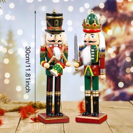 2Pcs Christmas Wooden Nutcracker Soldiers, 30cm Wood Painted Nutcracker Hanging Christmas Decor, Nutcracker Toy for Home Fireplace Festive Traditional Christmas Tree Party Decoration(size:30cm)