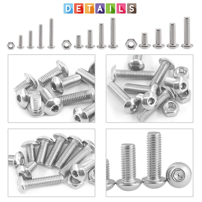Glarks 510pcs M3 M4 M5 304 Stainless Steel Hex Socket