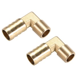 M METERXITY Pack of 2 Brass Pipe Barb Fittings - 90° Angle Brass 16 mm Barb Reducer Application for Water Fuel (3/8 PT Plug Line)