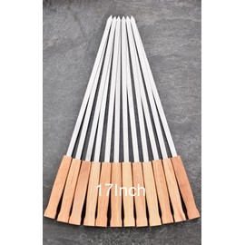 17-Inch Long Flat BBQ Skewers, HONSHEN Brazilian-style Stainless Steel 3/8 Inch Wide Blade with hardwood Handle barbecue skewers for Grilling Meat,Chicken,Shrimp,Vegetables-Set of 12