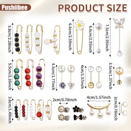 44 Pcs Pearl Brooch Pins, Faux Pearl Brooch Pins Sweater Shawl Pins for Women, Multicolor Glossy Faux Pearl Brooch Pins Safety Tightener Neckline Safety Pins for Clothing Decoration