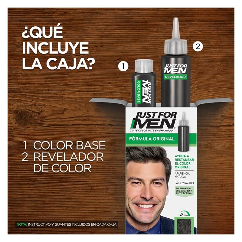 Just For Men Tinte colorante para hombre en shampoo, castaño
