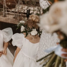 2Bunnies Girl Baby Toddler Puff Sleeve Organza Tulle Tutu Twirly Babydoll Flare Ball Gown Princess Flower Girl Dress (US, Age, 2 Years, 3 Years, White)