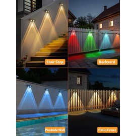 GBEAST Solar Fence Lights Outdoor, RGB 8 Colors & Warm White, Bright Led Fence Lights Outdoor Waterproof Dusk to Dawn Solar Deck Light for Backyard/Railing/Wall/Step/Patio/Porch (12 Pack)