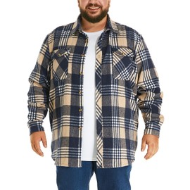 HOdo Big and Tall Mens Heavyweight Flannel Shirt 2XL- 6XL Button Down Shirt Navy Brown Square 3XL