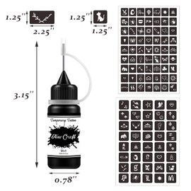Temporary Tattoos Kit, Semi Permanent Tattoo, Black Color DIY Tattoos, Full Kit 64 Pcs Adhesive Stencil for Women Kids Men Body Markers - 5 Bottles (Black)